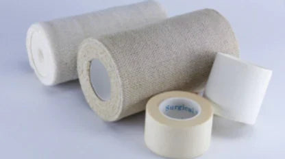 several types of standard medical wraps and tapes
